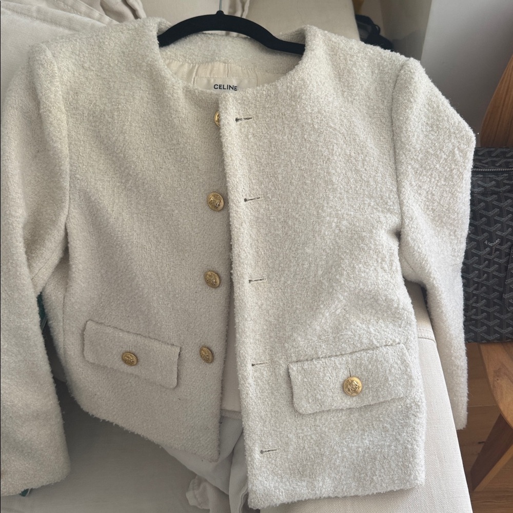 Celine Ivory Tweed Jacket with Gold Accents